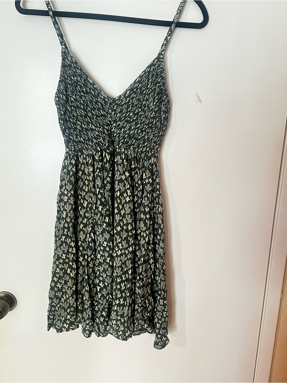 Angie Olive Green Cactus-Print Mini Sundress